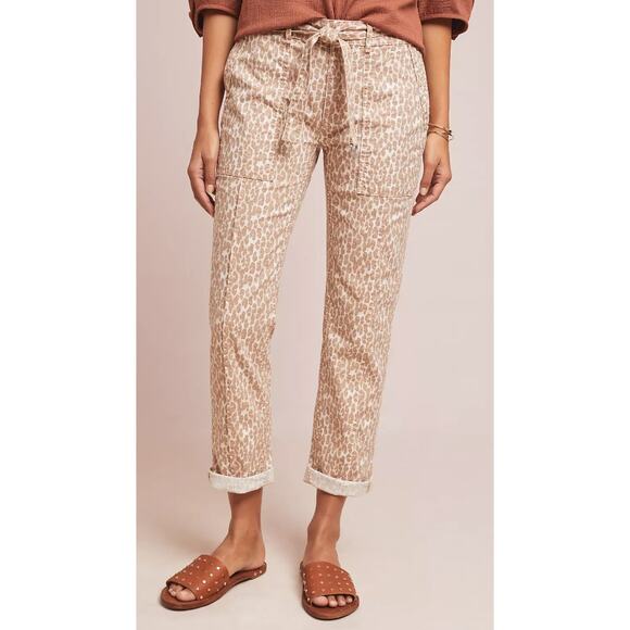 NEW‎ Anthropologie The Wanderer Leopard/Animal Print Utility Pants Sz 28 - Picture 1 of 8